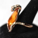 Source Unknown Rare Cobra Rhinestone/Green Eyes Copper Band Amber Crystal Size 11 Unisex Ring Photo 0