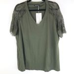 Bloomchic  Solid Contrast Lace Raglan Sleeve V Neck T-Shirt Army Green 14-16 Photo 3