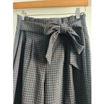ZARA Pleated Front Plaid Wide Leg Cropped Trousers Tie Front Blue Office Chic Work Photo 3