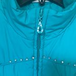 Cowgirl Up Teal Quilted Puffer Vest with rhinestones front pockets Blue Size M Photo 2