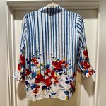 Multiples  PM Petite Medium High-Low Textured Stripe Floral Top Lightweight Photo 5