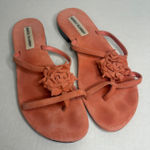 Manolo Blahnik Coral Suede Rosette Toe‑Loop Sandals, EU 39 (US 8‑8.5) Elegant Photo 0