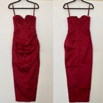 House Of CB  XS D-DD  ‎ “Flora” Pleated Satin Midi Wine Dress NWOT Photo 10