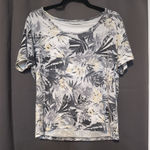 Basic Editions Tropical Leaf Print T Shirt, Women's Large Tee, Rhinestone Accent Gray Photo 0