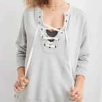 Aerie Lace Up Oversized Crew Sweatshirt Heather Gray Size Small Photo 0