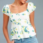 Free People  Floral smocked puff sleeve top size L‎ Photo 0