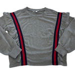 BB Dakota BB Dakota Top Womens Small Gray Long Sleeve Ruffle Red Navy Stripe Photo 0
