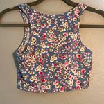 Timing Blue and White Fitted Crop Tank Top Floral Print SZ S Mini Cut Out Photo 5