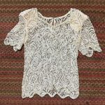 VTG 80s PEARL BEADED LACE SHEER BLOUSE Size M Photo 4
