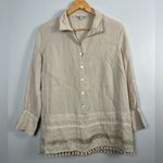 John Mark  Women’s Tunic Blouse Beige Boho Pom Pom Trim Top Blouse Embellished S Photo 0