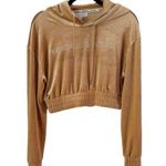 Kendall + Kylie Gold Velour Cropped Hooded Sporty Pullover Sweatshirt Sz Small Photo 0