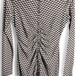 HYFVE  size small white + brown mesh checkered mini dress with ruched detail Photo 2