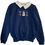Vintage Morning Sun Topstitch Sweatshirt Collar Embroidery 90s Snowman Holiday M Blue Size M Photo 0