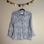 J. Jill Love Linen Essential Button Down Shirt with Blue, Purple Paisley Design Blue Size XS Photo 1