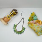 Green Rhinestone Flower Necklace Silver tone metal chain statement piece Photo 2