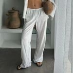 Reformation  | Olina 100% Linen Straight-Leg Drawstring Pants in White Photo 0