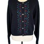 Liz Claiborne Lizwear Petite Jewel Embellished Cardigan Sweater Navy Blue S Vintage Photo 0
