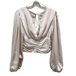 Endless Rose  Black Tie Satin Ruched Blouse Cream Women’s Size Large Photo 8