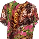 Quacker Factory  Leopard and Floral Print Rhinestone Blouse Artsy Eclectic Fun S Photo 5