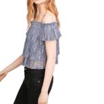 ZARA Pleated Lace Off The Shoulder Top Blue Grey Size XS Photo 1