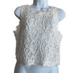 Sans Souci Y2K Women Crop Top L Ivory Crochet Lace Distress Fraying Festival Photo 0