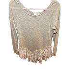Umgee  Women Medium Shirt Long Sleeve Heathered Cream White Lace‎ Hem & Back Boho Photo 4