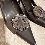 ESCADA Vintage Rare Brown Jeweled Pointed Toe Kitten Heels Size 6.5 Photo 1