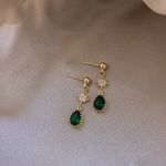 18K Gold Plated Teardrop Shape Green Emerald Dangle Drop Earrings for Women Photo 3