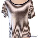 W5  size medium short sleeve black ivory striped blouse black lined neck NWOT Photo 0