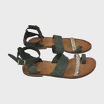Nikos Greek Leather Made Sandals Dark Green Silver Braid Women's Size 7.5 Photo 3