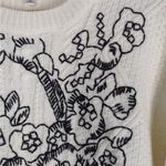 Woven Heart  White Sweater with Black Floral Design Photo 2