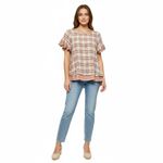 Ivy Jane Plaid Top Womens Small Plaid Beige Orange Blue Peplum Ruffle Boho Photo 1