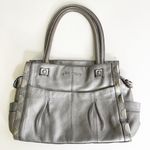 B. Makowsky Pewter Silver Metallic Leather Bag Purse Satchel Handles Photo 2