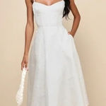 Lulus Meet Me For Tea White Jacquard Bustier Midi Dress Size S Photo 0