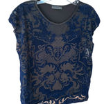 ZARA  Navy Blue Paisley Print Crop Top Womens Size‎ S Velvet Lined Photo 0