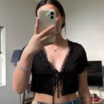 Princess Polly Black Lace Trim Tie-front Top Photo 0