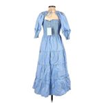 Hill House NWT  Nesli Nap Dress in Light Blue Glitter Check Smocked Midi S Photo 1