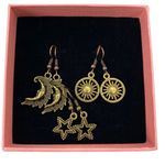 Crescent Moon, Sun and Stars Bronze Celestial Earrings Lot Photo 7