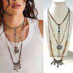 Free People Can't Stand The Rain Layered Necklace NWT Bohemian Charm Suede Chain Photo 1