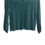 ZARA  WomenPleated Ruffle‎ Top XS Forest Green Sheer Button Up Fairy Whimsy Boho Photo 4