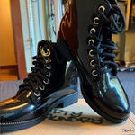 Dirty Laundry  Glossy Black Combat Boots Photo 0