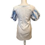 LOVERICHE‎ Small White EMBROIDERED PUFF SLEEVE LINEN SHIRT TUNIC BOHO DRESS Photo 1