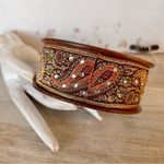 Paisley Ribbon Wooden Bangle Boho Bracelet Orange Photo 1