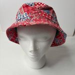 VTG 70s Red White Blue Bandana Print Bucket Hat Crushable Paisley Check Retro Photo 1