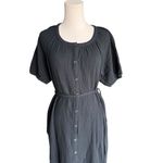 Marine layer - Erin Shirt Dress Black Crinkle Cotton Midi Sz L Photo 4