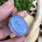 Blue solar quartz silver pendant Blue Photo 3