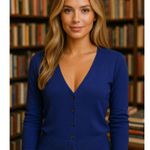 Old Navy  Button Up Cardigan Deep Blue V Neck Cotton M Classic Preppy Academia Photo 1