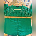 Adrienne Vittadini  L Green Embroidered Poet Blouse Boho Eyelet Photo 9
