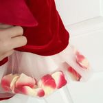 Japanese Gyaru Red Velvet Flower Petals Faux Fur Sleeved Valentines Mini Dress Photo 7