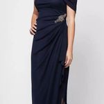 Alex Evenings Camille Cowl Neck Gown Size 10 NEW Navy Embellished Wedding Guest Photo 0